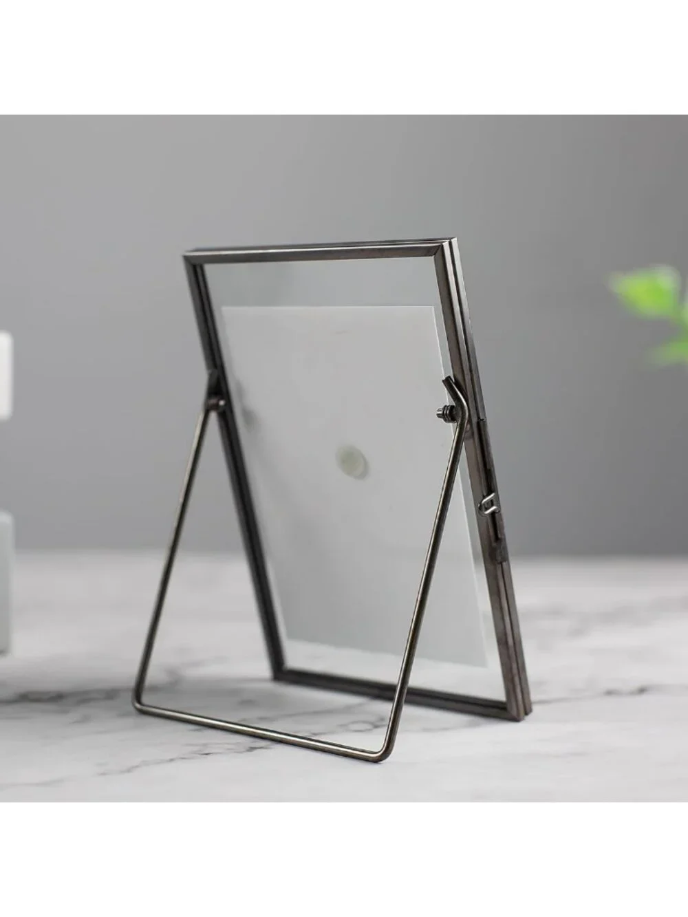 Vintage Gunmetal Gray Floating Picture Frames Set of 3 - Glass Pressed Flowers